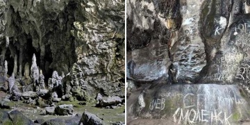 Magandalar 12 bin yıllık Nimara Mağarasına yazı yazdı