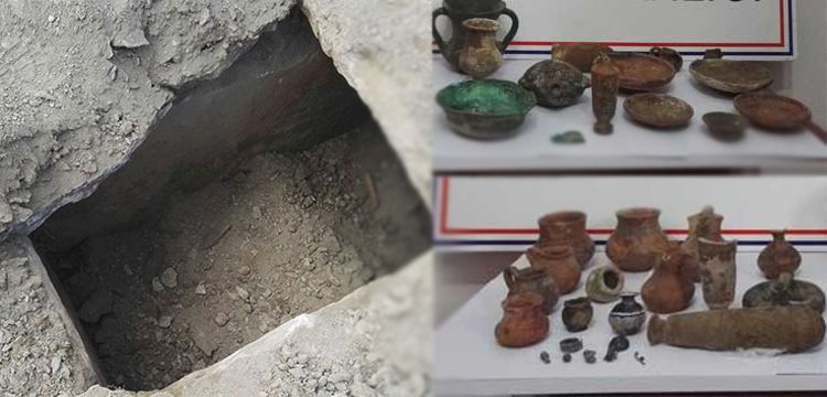 Kamyon tekerleği tarihi eser dolu mezarı ortaya çıkardı