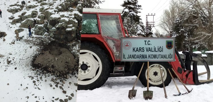 Kars'ta traktörle kaçak kazı yapan defineciler yakalandı