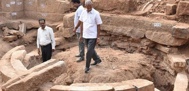 A Buddhist circular stupa remains found at Kondaveedu fort in India