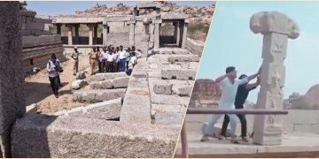 Hindistan tarihi tapınakta yıkılan sütun görüntülerini konuşuyor