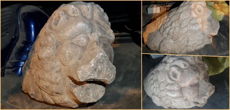 Çorum'da bir yerden kopartılmış tarihi aslan başı heykeli yakalandı