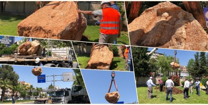 Adıyamanda bulunan 10 tonluk Roma Kaya Anıtı müzeye böyle taşındı