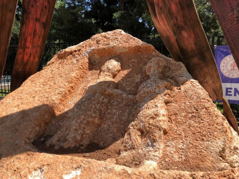 Adıyaman'da bulunan 10 tonluk Roma Kaya Anıtı müzeye böyle taşındı