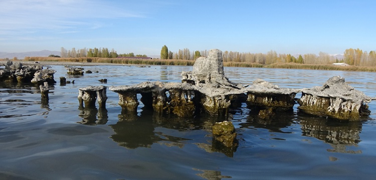 Van Gölü'nün çekilmesiyle tarihi yapılar ortaya çıktı