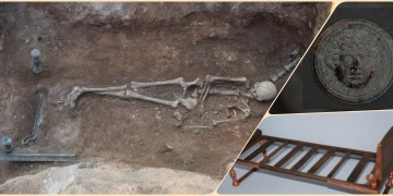 Deniz kızı tasvirli bronz karyola ile gömülmüş kadın iskeleti bulundu