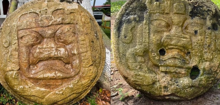 Meksika’da insan yüzü tasvirleri içeren Olmeklere ait iki dairesel anıt taş bulundu