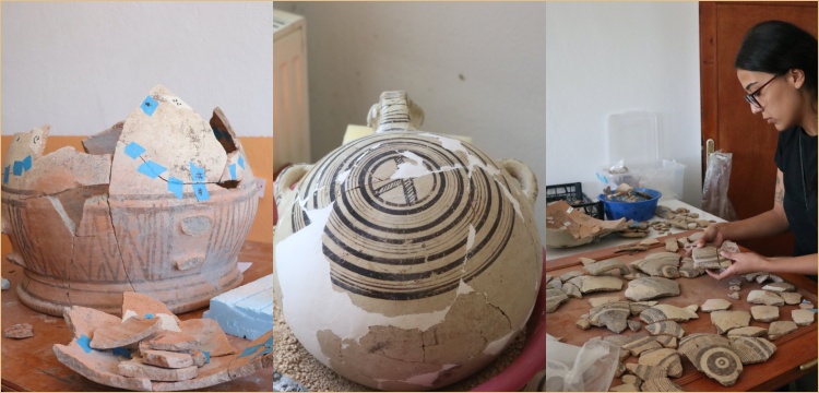 Kınık Höyük'te bulunan Demir Çağı çömlekleri restore ediliyor