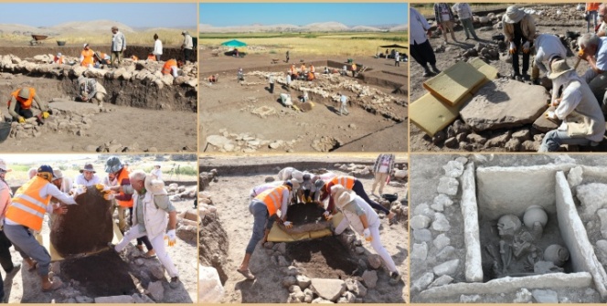 Diyarbakırdaki Çayönü Höyükte bulunan sandık tipi mezar böyle açıldı