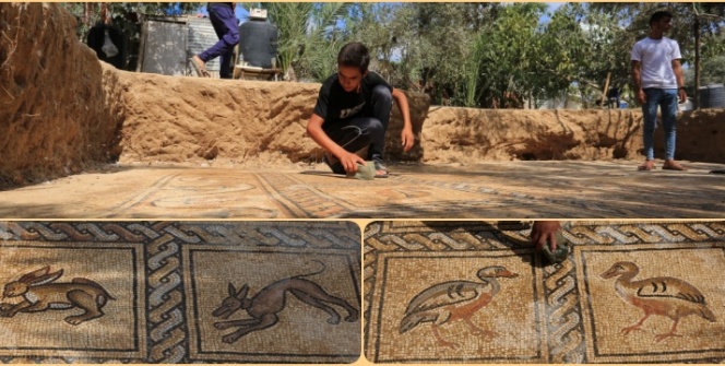 Filistinli çiftçinin Gazzedeki tarlasında keşfedilen Bizans mozaiği