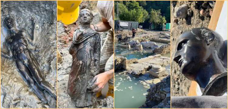 İtalya'da termal havuzda Roma ve Etrüsk dönemine ait 24 heykel bulundu
