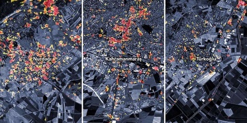 Türkiyenin uzaydan tespit edilen deprem hasar haritası