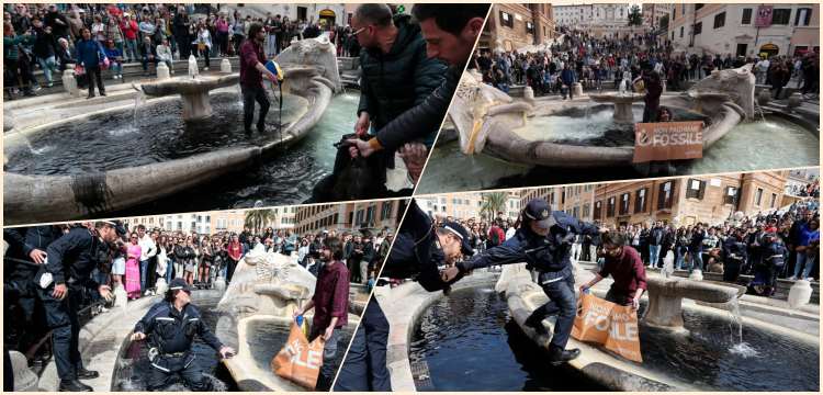 Tarihi Barcaccia çeşmesi polislerle aktisitlerin mücadelesine sahne oldu