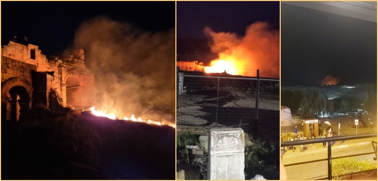 Hierapolis antik kentinde örtüden çıkan yangın korku yaşattı