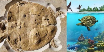 Almanyada bütün halde fosilleşen 150 milyon yıllık kaplumbağanın baş iriliği dikkat çekti