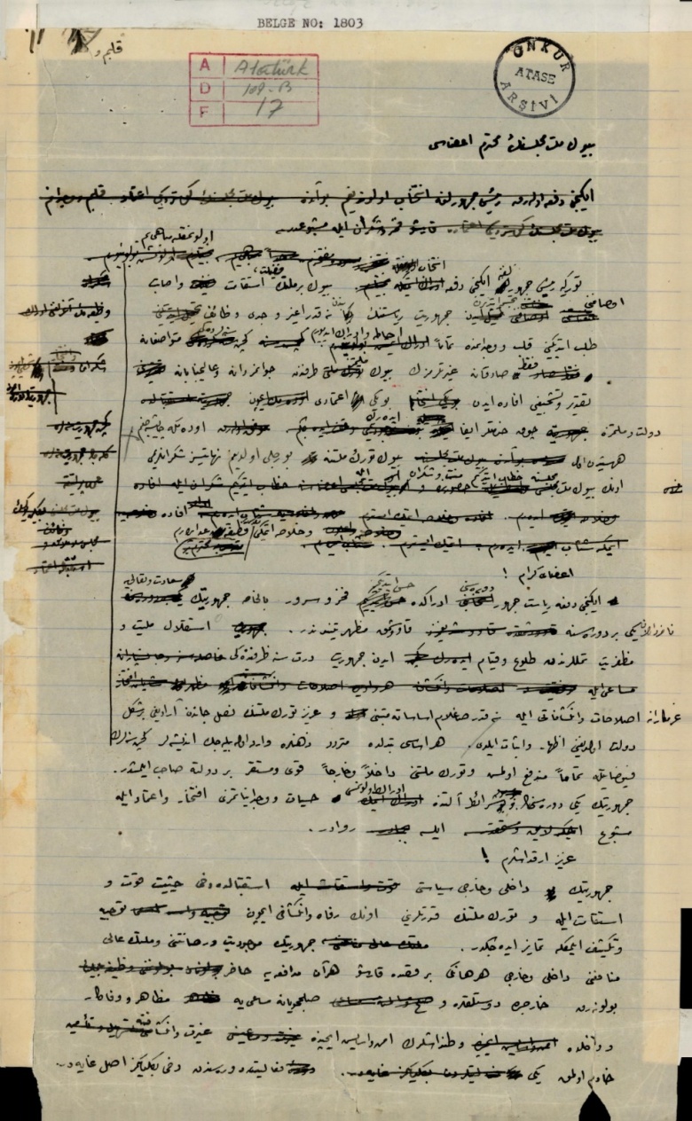 Atatürk'ün MSB Arşiv ve Askeri Tarih Daire Başkanlığı'ndaki el yazısı notları