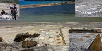 İztuzu Plajında sular çekilince ortaya çıkan antik Kaunos Tuz Tesisinin dünyada bir eşi yok