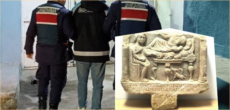 İki bin yıllık insan figürlü mezar steli Denizli'de bir otomobilde yakalandı