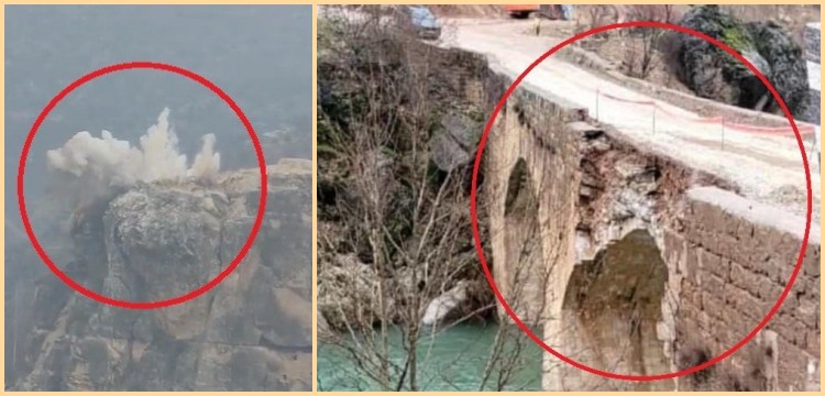 Kulp 'ta yol yapımında kullanılan dinamit Osmanlı mirası tarihi köprüyü parçaladı!