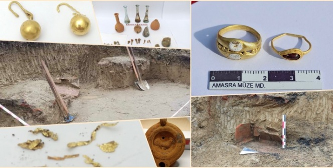 Amasrada lojman inşaatı sırasında içinde altın takılarlar olan Roma mezarları bulundu