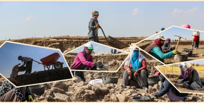 Diyarbakırlı mevsimlik tarım işçisi kadınlar arkeoloji alanında çok verimli çalışıyor