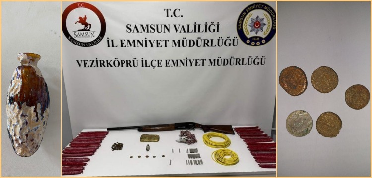 Samsun'da baskın yapılan evde tarihi eserler, dedektör ve patlayıcı madde yakalandı