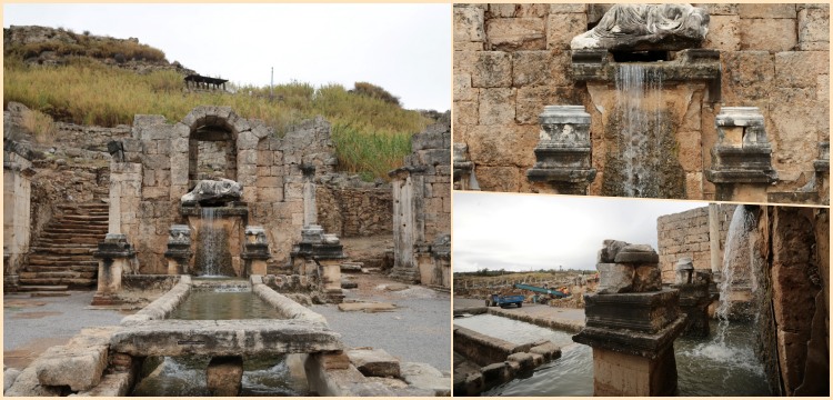 Perge Antik Kenti'ndeki 1800 yıllık Kestros çeşmesi yeniden su akıtmaya başladı