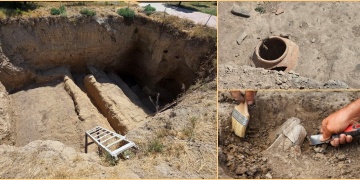 Tacikistanda içi kille sırlanmış bir beton testi bulundu!